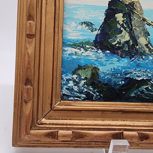 Signed Original Oil on Board Painting Ocean Surf 5" x 7" Framed Vintage Brioni - Picture 6 of 14